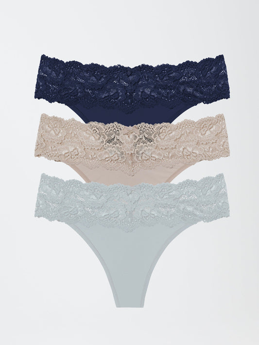 Goddess Lace Trim Thong 3 Pack - FINAL SALE