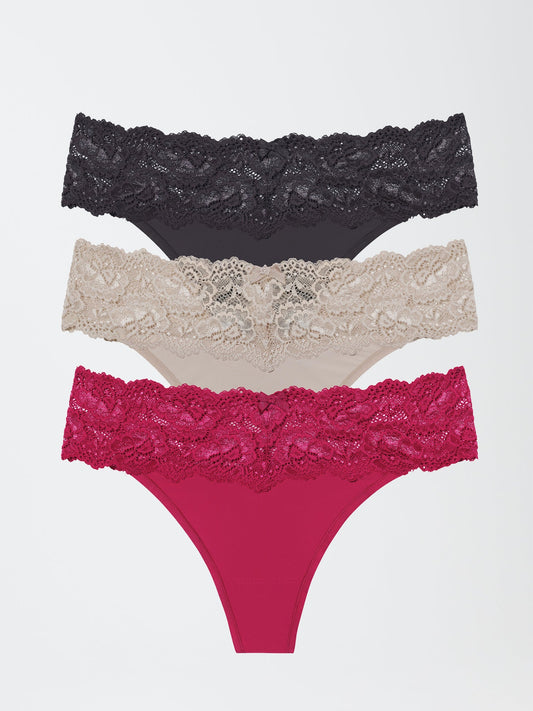 Goddess Lace Trim Thong 3-Pack - FINAL SALE