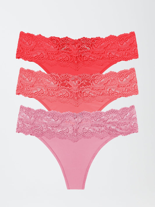 Goddess Lace Trim Thong 3-Pack